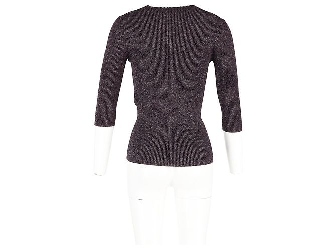 Maje Rippstrickpullover aus metallischem burgunderfarbener Viskose Bordeaux - Ansicht 6