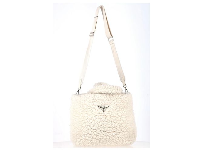Borsa a mano in cashmere bianco con placca logo Prada Crudo - vista 12