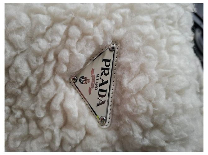 Borsa a mano in cashmere bianco con placca logo Prada Crudo - vista 18