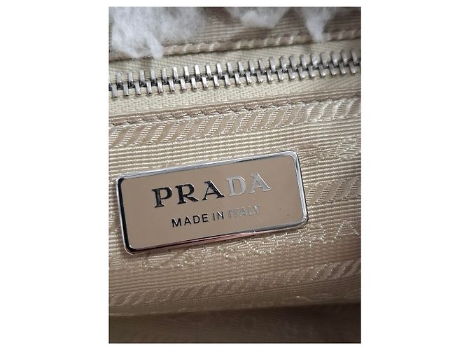 Borsa a mano in cashmere bianco con placca logo Prada Crudo - vista 22