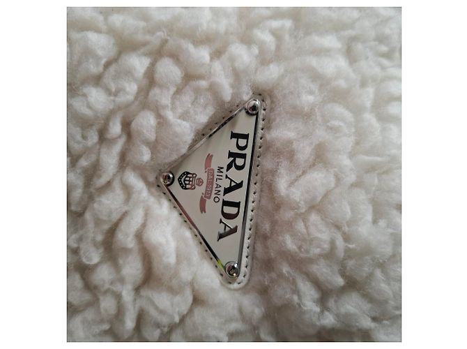 Borsa a mano in cashmere bianco con placca logo Prada Crudo - vista 7