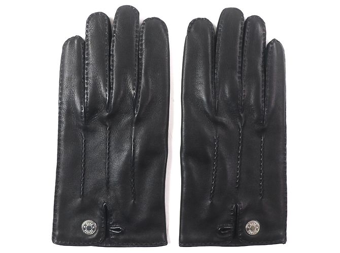 Hermès Hermes Serie Button Lamb Leather Gloves Black - view 2
