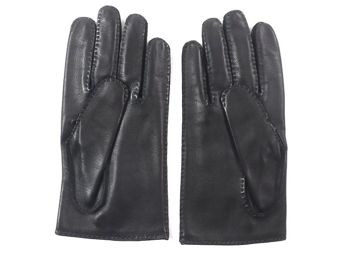 Hermès Hermes Serie Button Lamb Leather Gloves Black - view 3
