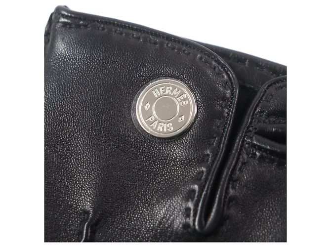 Hermès Hermes Serie Button Lamb Leather Gloves Black - view 4