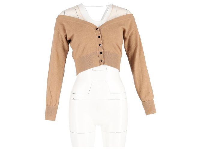 Brauner Woll-Cropped-Cardigan mit transparenter Passe von Alexander Wang Rot - Ansicht 4