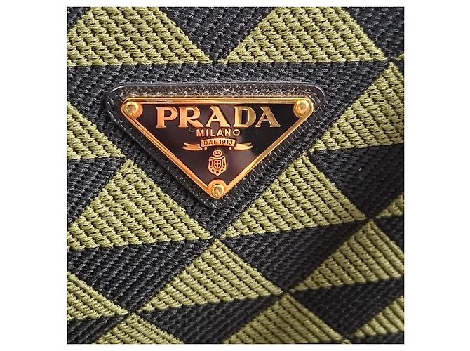 Tote Prada Große Symbole bestickte Tragetasche aus grünem Polyester - Ansicht 7