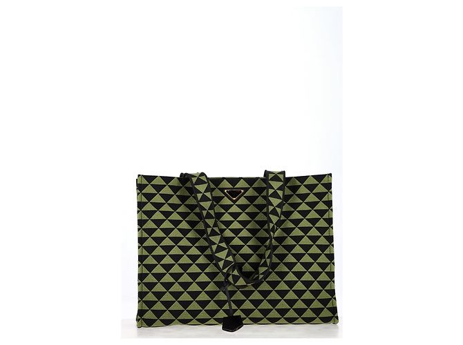 Tote Prada Große Symbole bestickte Tragetasche aus grünem Polyester - Ansicht 9