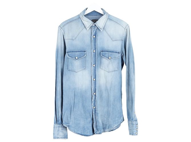 Camisa de denim western Tom Ford em algodão azul claro - vista 4