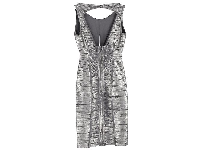 Abito bandage con ritagli in foil Herve Leger in rayon argento Metallico - vista 2