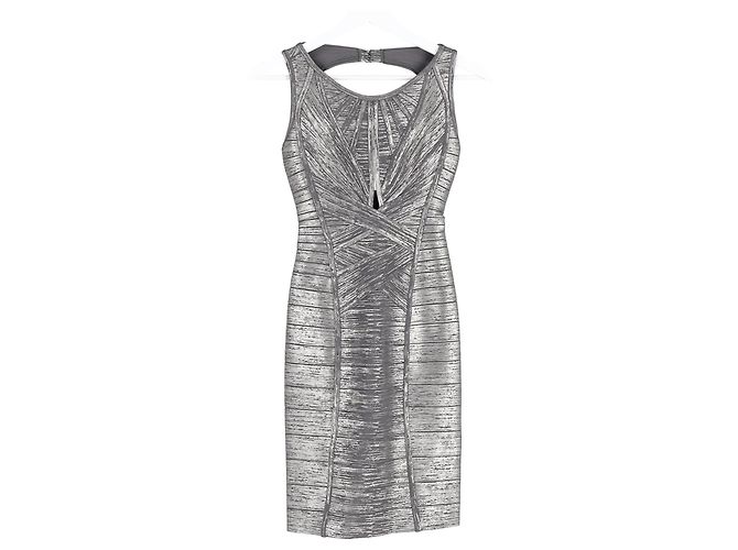 Abito bandage con ritagli in foil Herve Leger in rayon argento Metallico - vista 4