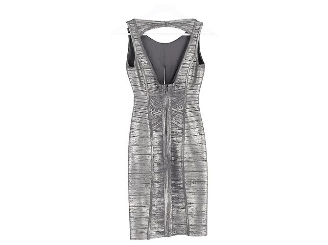 Abito bandage con ritagli in foil Herve Leger in rayon argento Metallico - vista 5