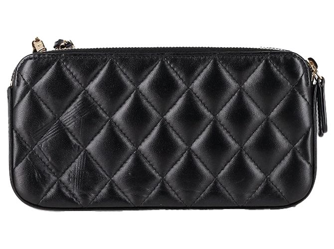 Chanel Double Zip Wallet on Chain in Black Quilted Leather - view 3