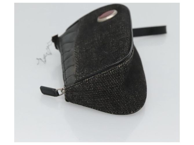 Christian Dior Accessory Pouch Canvas Black Silver Auth 124775 Silvery - view 4