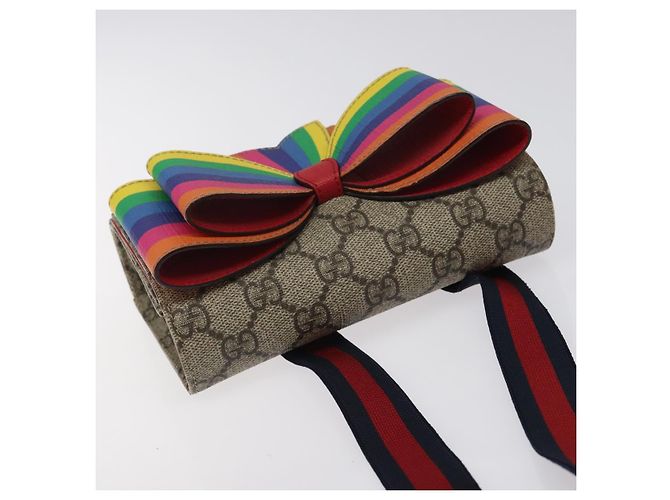 GUCCI GG Supreme Sherry Line Marsupio per bambini PVC Beige Rosso Blu Navy Auth BD2175 - vista 6