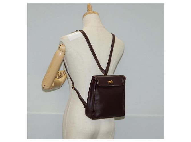 Hermès HERMES Kelly Ado PM Zaino in pelle marrone oro Auth PP597M D'oro - vista 29