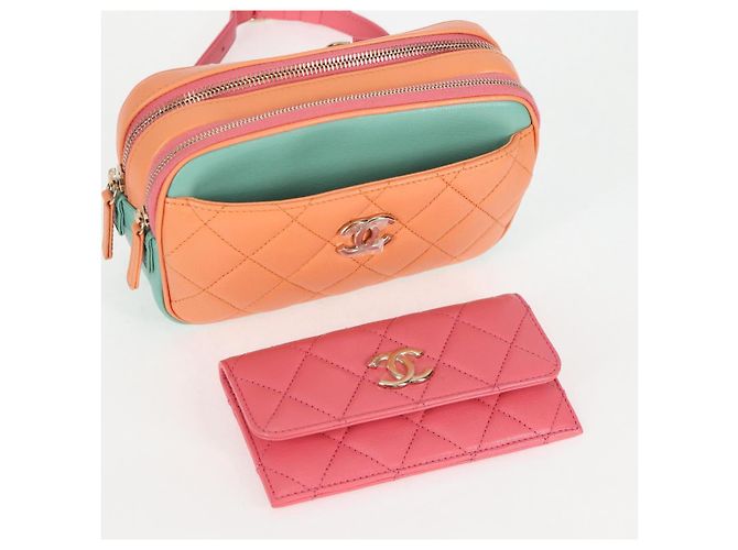 CHANEL Bolsa de cintura Matelassé de cuero rosa dorado CC Auth 125467SAM - vista 19