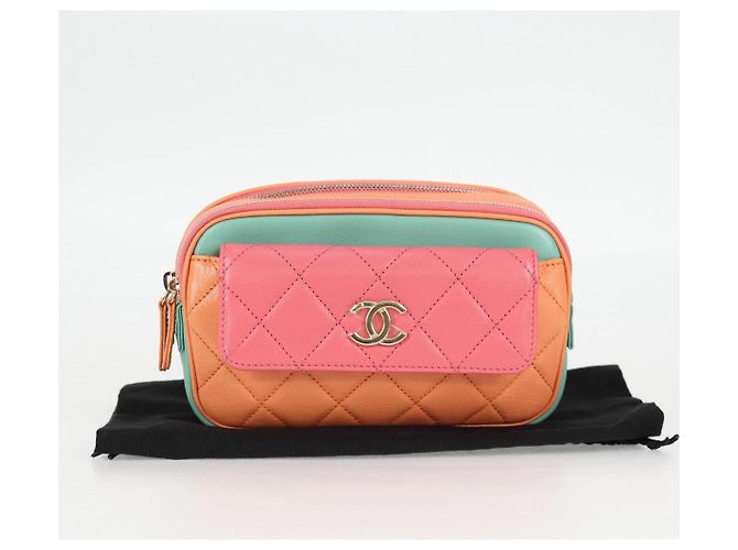 CHANEL Bolsa de cintura Matelassé de cuero rosa dorado CC Auth 125467SAM - vista 34