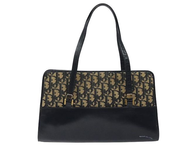 Borsa a mano in tela Trotter Christian Dior blu navy oro Auth MX415 D'oro - vista 2