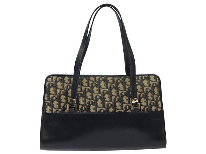 Borsa a mano in tela Trotter Christian Dior blu navy oro Auth MX415 D'oro - vista 3