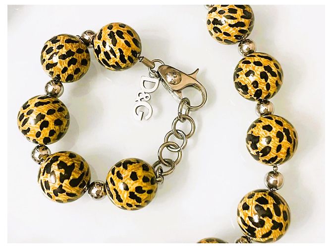 Favolosa parure DOLCE & GABBANA collana e bracciale con boule animalier Cammello - vista 2