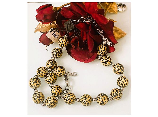 Favolosa parure DOLCE & GABBANA collana e bracciale con boule animalier Cammello - vista 4