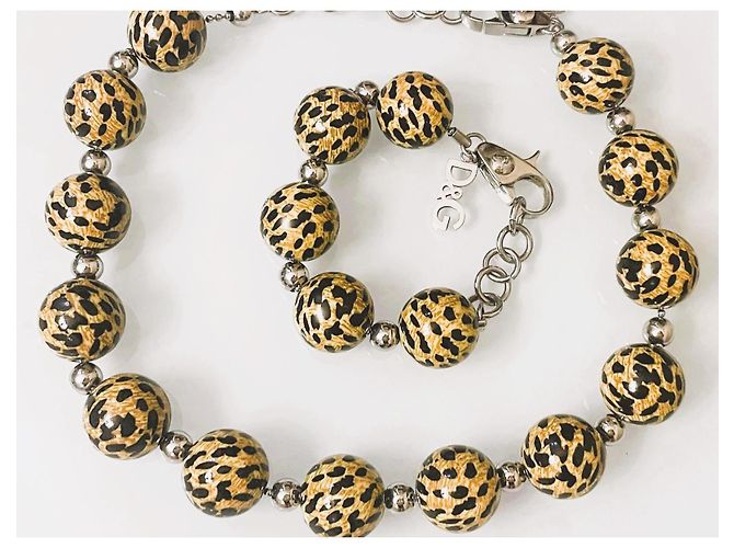 Favolosa parure DOLCE & GABBANA collana e bracciale con boule animalier Cammello - vista 6