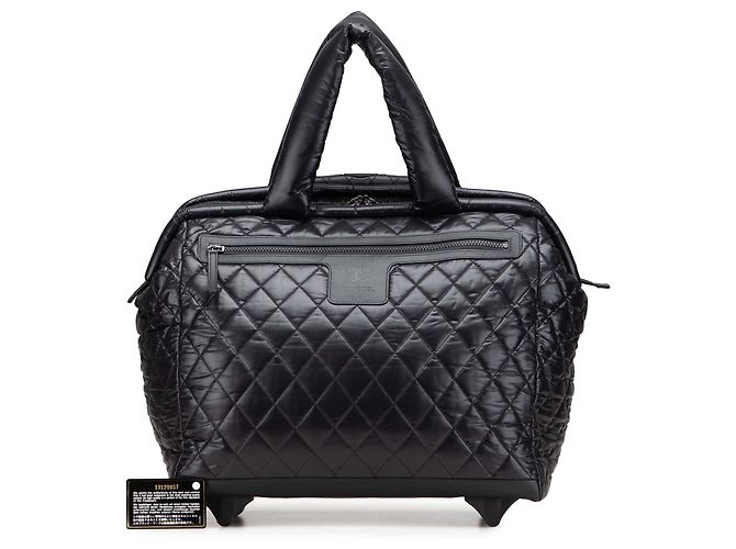 Chanel Trolley Rolling Case in nylon trapuntato nero Coco Cocoon - vista 11