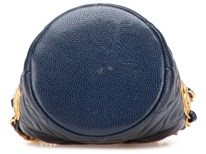 Chanel Blue Mini Quilted Caviar Medallion Charms Drawstring Bucket Bag Navy blue - view 3