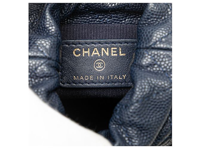 Chanel Blue Mini Quilted Caviar Medallion Charms Drawstring Bucket Bag Navy blue - view 5
