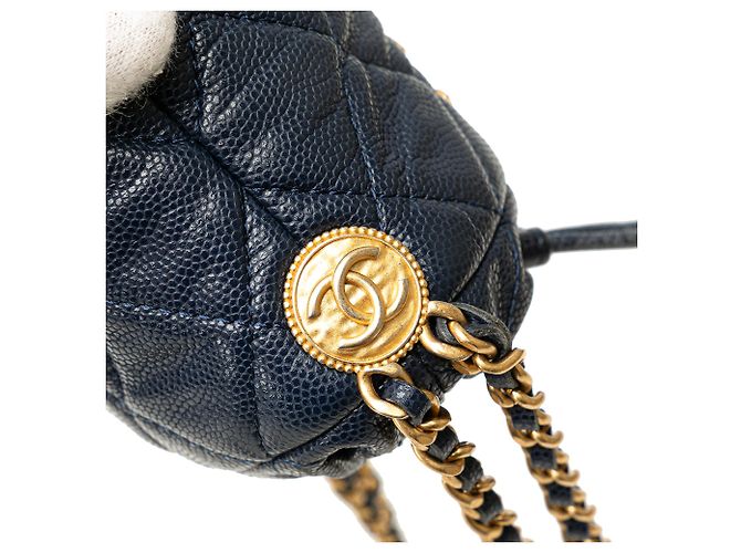 Chanel Blue Mini Quilted Caviar Medallion Charms Drawstring Bucket Bag Navy blue - view 7