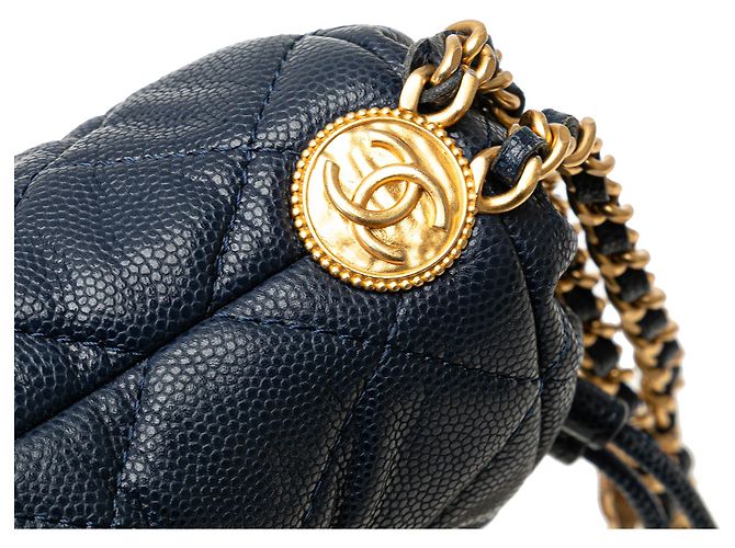Chanel Blue Mini Quilted Caviar Medallion Charms Drawstring Bucket Bag Navy blue - view 8
