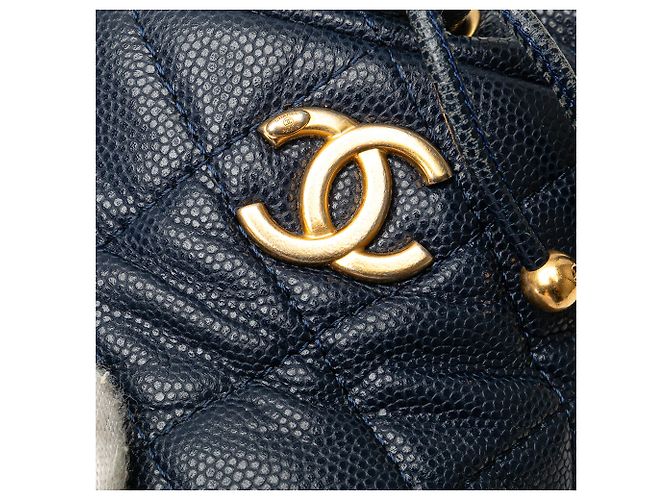 Chanel Blue Mini Quilted Caviar Medallion Charms Drawstring Bucket Bag Navy blue - view 9