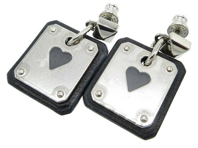 Hermès Hermes As de Coeur Heart Earrings Black Silvery - view 2
