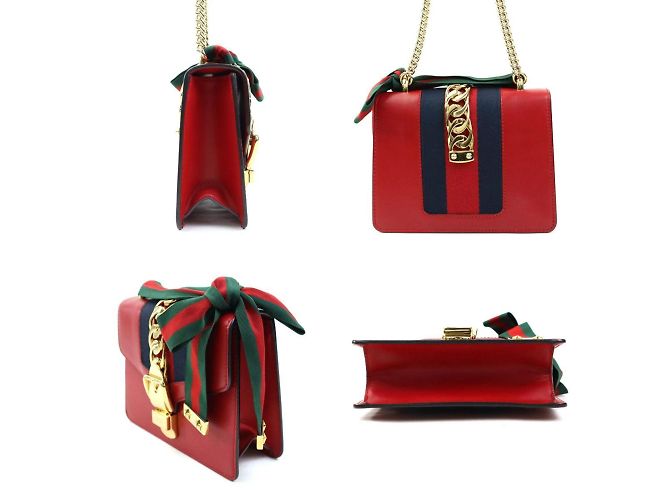 Borsa a Spalla in Pelle Gucci Sylvie Rosso - vista 2