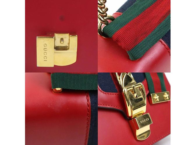 Borsa a Spalla in Pelle Gucci Sylvie Rosso - vista 4
