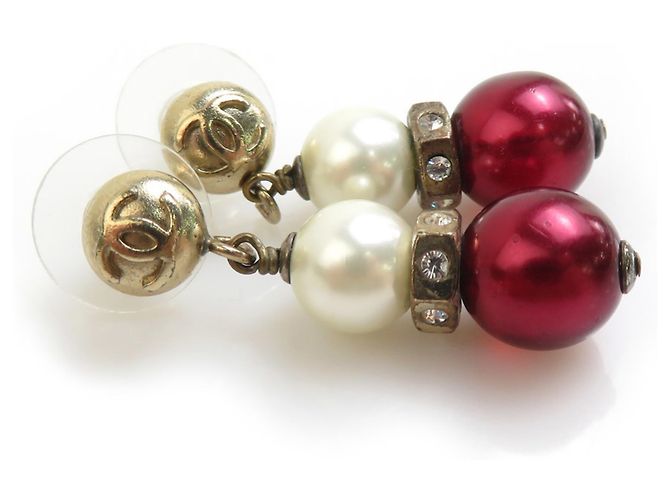 Pendientes de Chanel en burdeos y oro Dorado Blanco roto - vista 2