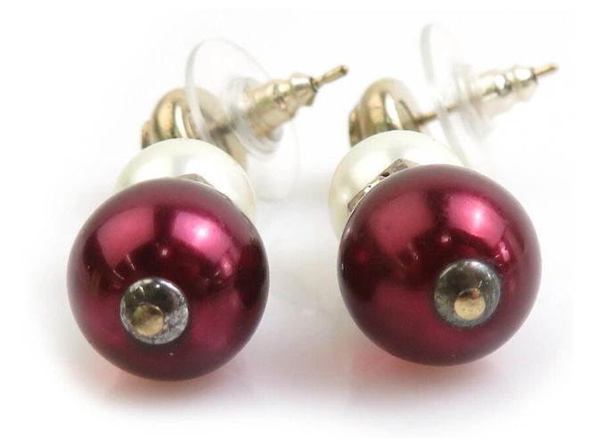 Pendientes de Chanel en burdeos y oro Dorado Blanco roto - vista 3