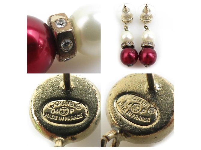 Pendientes de Chanel en burdeos y oro Dorado Blanco roto - vista 5