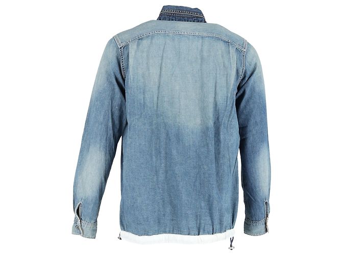 Hellblau gestickte Sacai Dr. Woo Hemd aus Denim mit Grosgrain-Besatz - Ansicht 3