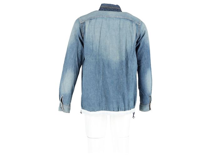 Hellblau gestickte Sacai Dr. Woo Hemd aus Denim mit Grosgrain-Besatz - Ansicht 6