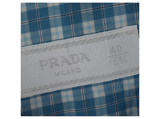 Camicia a quadri Prada in cotone blu - vista 4