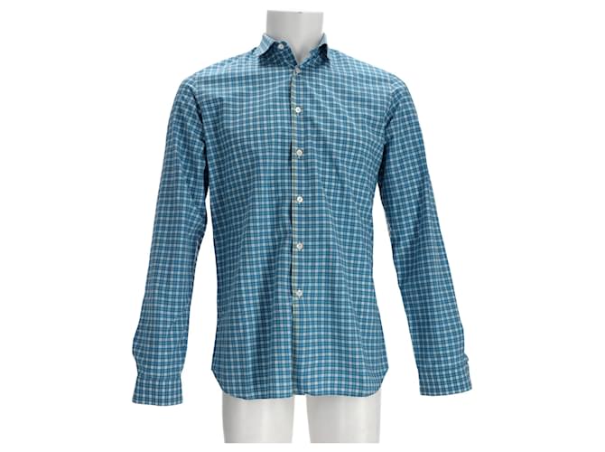 Camicia a quadri Prada in cotone blu - vista 5