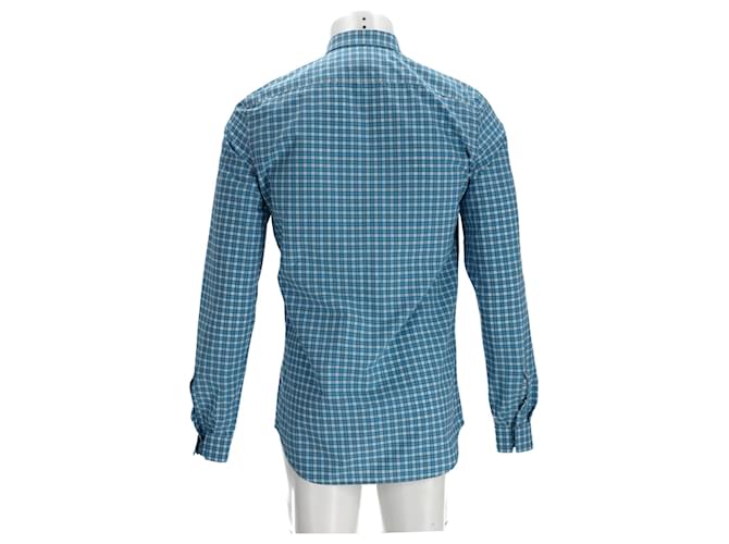 Camicia a quadri Prada in cotone blu - vista 7