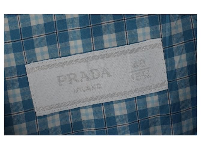 Camicia a quadri Prada in cotone blu - vista 8