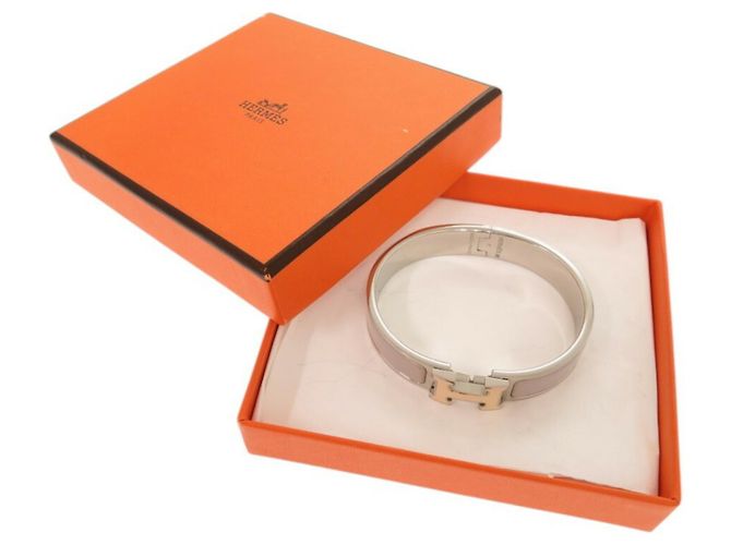 Hermès Armband Bangle Hermes Click H Clack PM Metallgrau Braun Silber - Ansicht 3