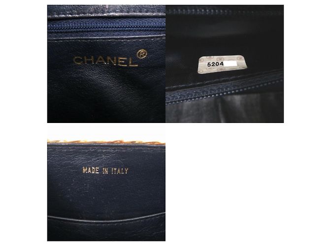 Borsa a spalla in paglia e pelle blu navy Chanel - vista 10