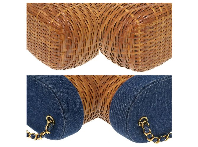 Borsa a spalla in paglia e pelle blu navy Chanel - vista 5