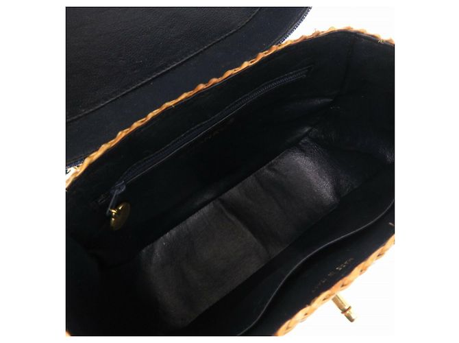 Borsa a spalla in paglia e pelle blu navy Chanel - vista 6
