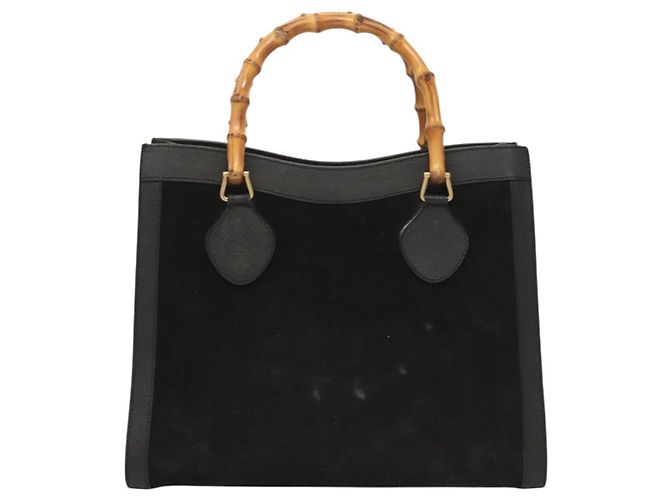 Borsa a Mano GUCCI Bamboo Camoscio Nero Oro Auth ep9059 D'oro - vista 13