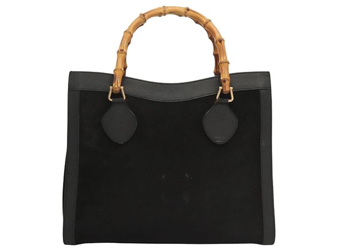 Borsa a Mano GUCCI Bamboo Camoscio Nero Oro Auth ep9059 D'oro - vista 2